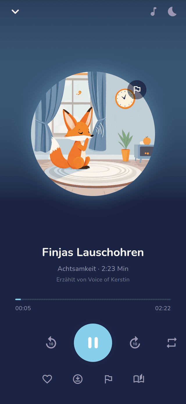 Nimola-App: Player mit der Achtsamkeitsübung „Finjas Lauschohren“